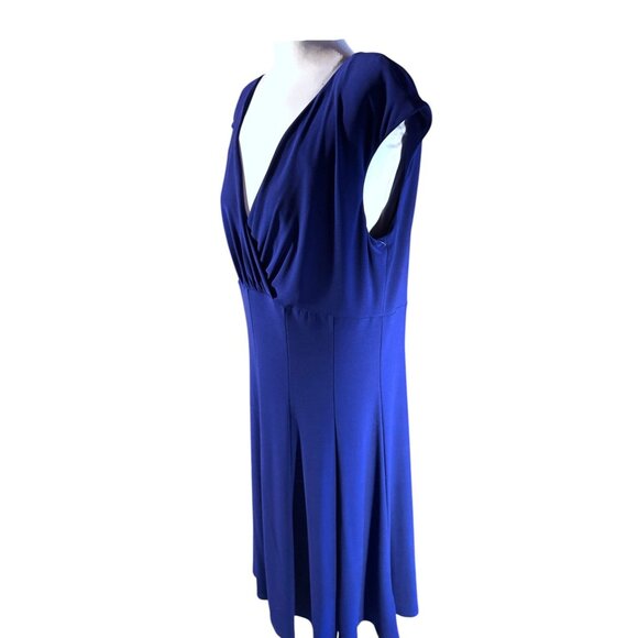 Ralph Lauren Womens Cap-Sleeve V-Neck Blue Midi Dress Polyester Blend - Picture 3 of 11